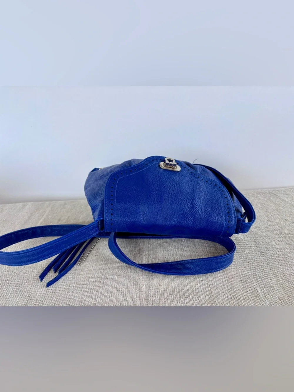 Roxy Blue Faux Leather Crossbody Bag Boho Slouchy Shoulder Purse - Picture 6 of 10